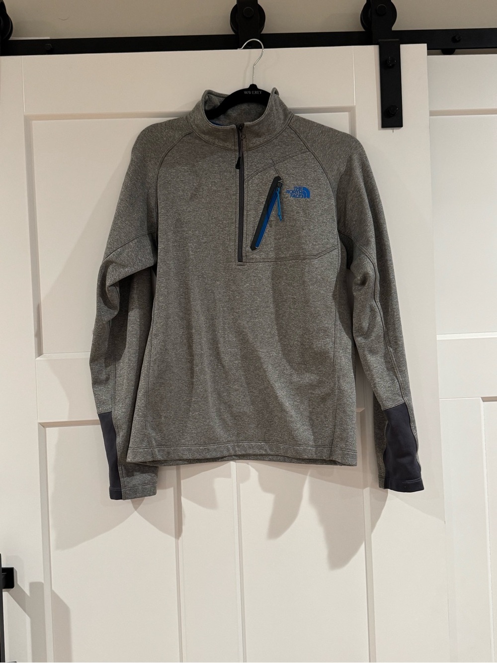 The North Face Men's Gray Half-Zip Performance Pullover with Blue Accents